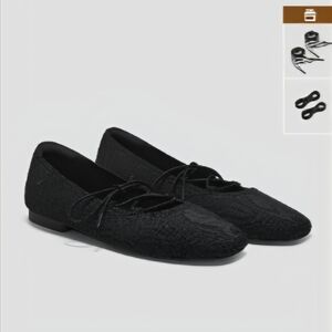 Women's Black Lace Tie-Front Flats